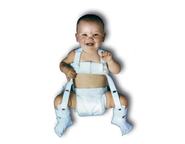 Baby wearing a Pavlik harness for DDH treatment